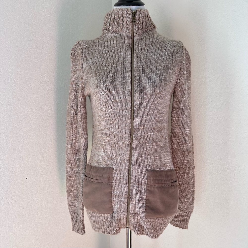Gap Alpaca Wool Zip Up Sweater Taupe Ribbed Fitted 90s Y2K XS
